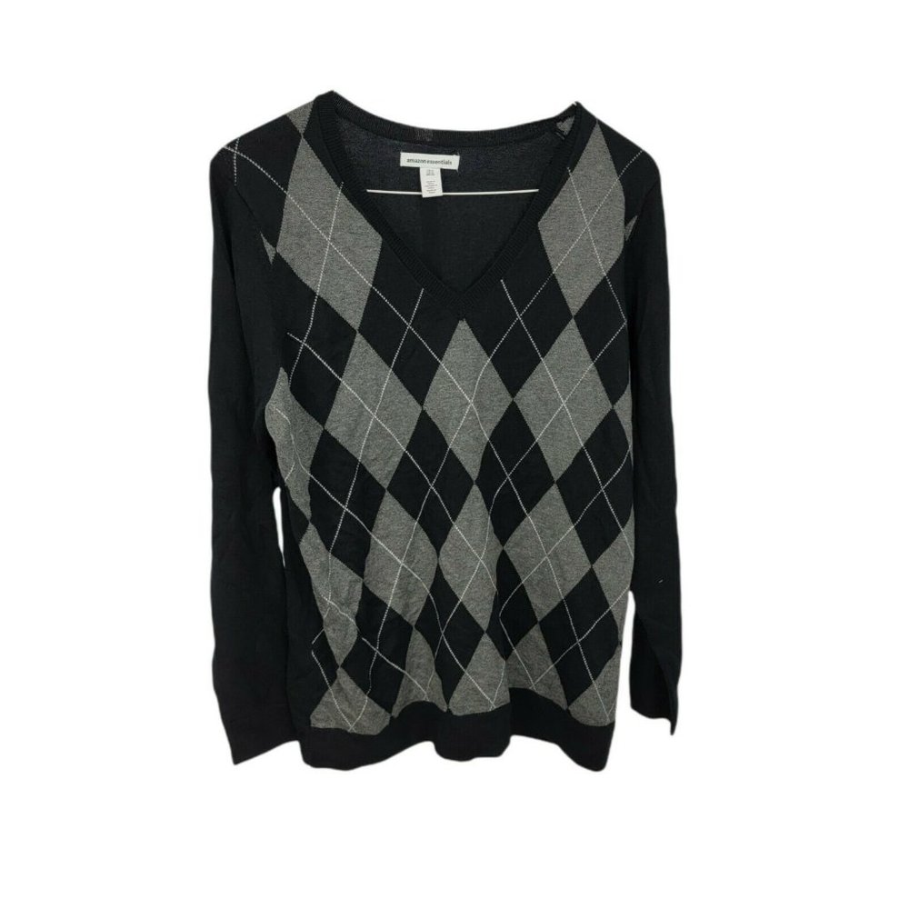 Amazon Essentials Black Cotton Blend Argyle Sweater Size XL NWOT